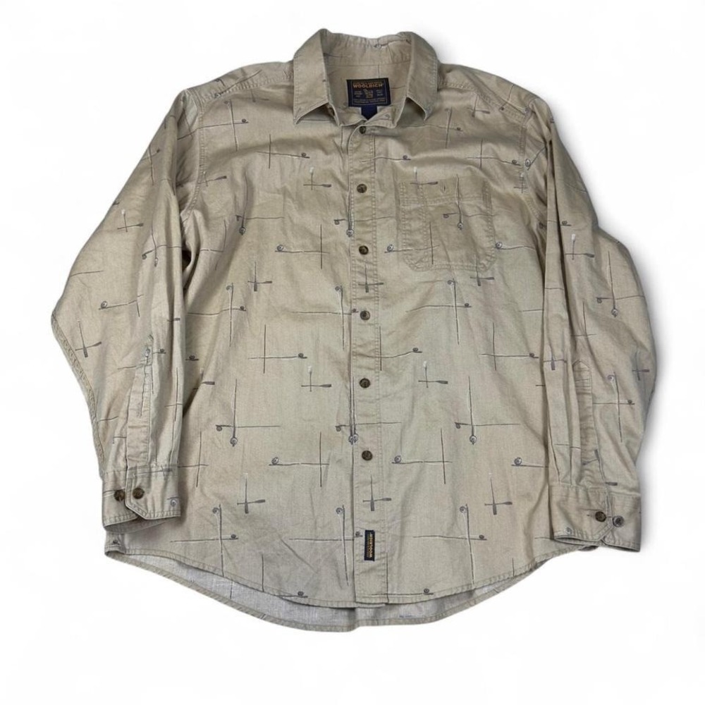 Woolrich Button Up Shirt Men XL Tan Cotton Outdoor Pattern
